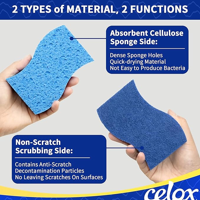 CELOX 12 Sponge Kitchen, Non-Scratch Dish Sponge, Blue