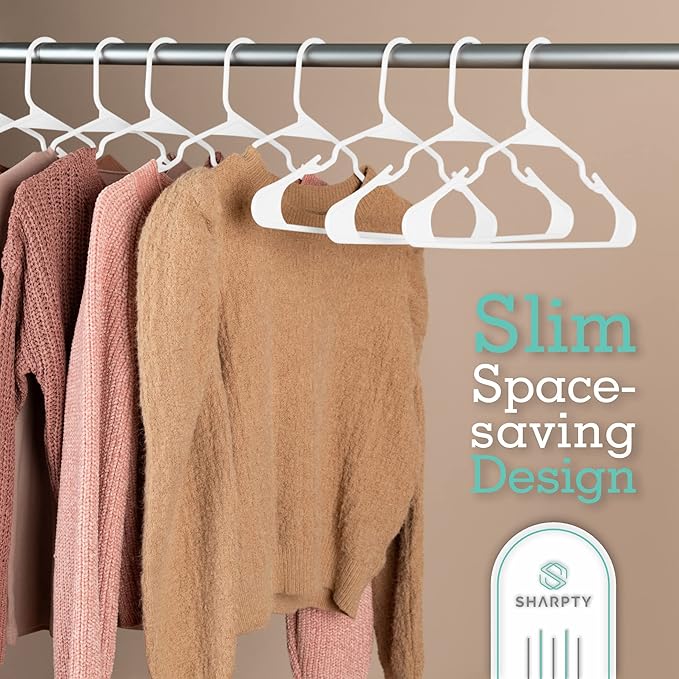 Sharpty - Plastic Hangers - Adult Clothes Hangers - T-Shirt, Dress, Coat Hangers & Accessories - Notched Hanger, Durable & Versatile Color Clothing Closet Hanger(20-Pack,White)