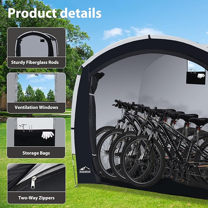 Bike Storage Shed Tent with Rain Fly, Enhanced Waterproof & Sun Protection Outdoor Storage for Bicycle, Motorcycle, Easy Setup Portable Shelter for Garden Tools, Lawn Mower (Extra Large)