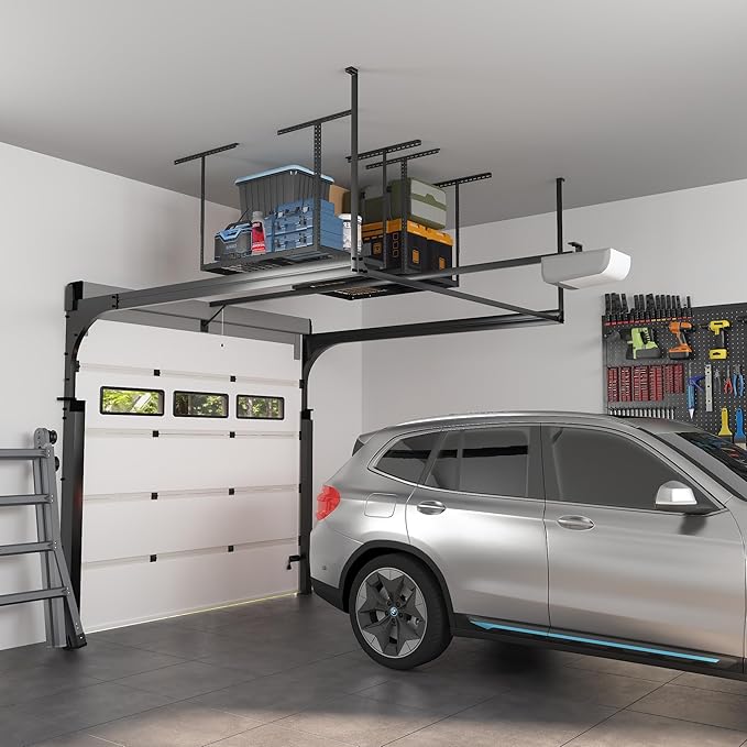 FLEXIMOUNTS 2x3 Overhead Garage Storage Rack, Adjustable Organization System, Heavy-Duty Metal Ceiling Racks, 155lbs Weight Capacity, Black, Classic Series