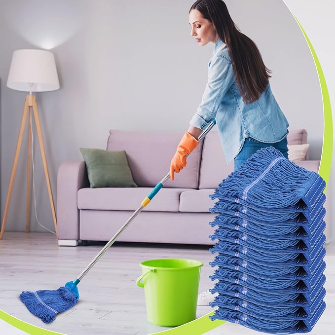 20 Pcs Commercial Mop Head Replacements Bulk, 29 Inch Blue Microfiber Looped End Heavy Duty Mop Heads Cotton String Washable Floor Mophead Refills for Commercial Industrial Home Cleaning