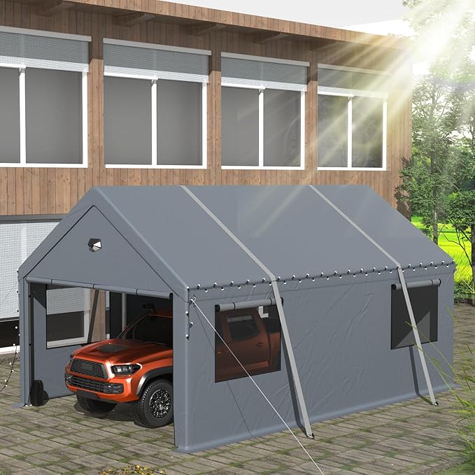 Heavy Duty Carport Canopy 12x20FT,Extra Large Portable Car Tent Garage with Roll-up Windows and All-Season Tarp Cover,Removable Roof&Side Wall for Car,SUV,Boats&Truck Shelter Logic Storage
