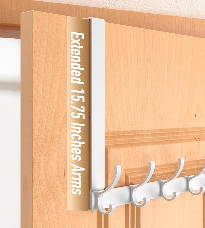 Long Over The Door Hooks Hanger with 15.75" Arms for Easier Access by Shorter, Heavy Duty Door Hanger for Coat, F16U, Fits Standard 1 3/4'' Doors, Towel Racks for Bathroom, Black
