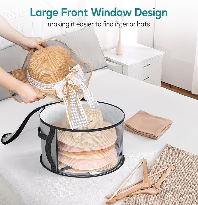 AOODA 18'' Oversized Clear Hat Storage Bag for Women, Holds up to 9 Caps Cowboy Hat Organizer for Closet, Wide Brims Hat Case with Carrying Handles (Grey)