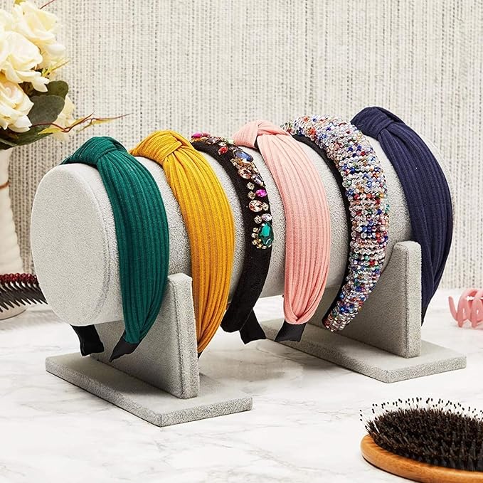 Juvale Velvet Headband Holder & Organizer Stand for Girls and Women Storage Rack for Hair Accessories, Perfect for Display, Organization, and Easy Access - 2Pack (Gray)