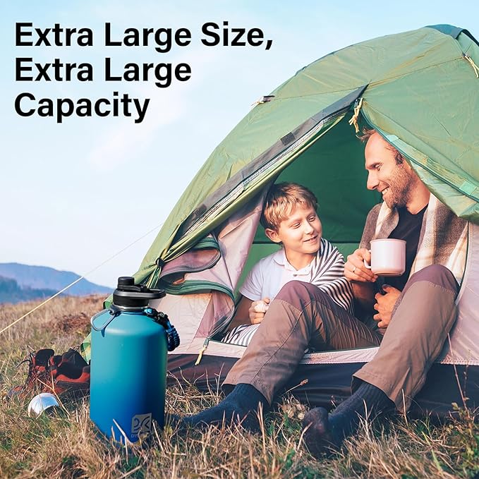 1 Gallon Insulated Water Bottle | Upgraded Thickened Stainless Steel Metal Portable Sports Large Water Jug for Gym and Hiking with Carrier Bag, Handle Strap | BPA-Free 128 oz