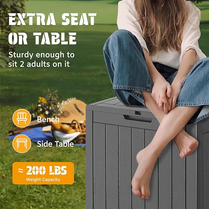 NUNU LAB 35 Gallon Outdoor Storage Box Waterproof, Outside Package Delivery Deck Boxes with Lockable Lid, Backyard Storage Bin For Garden Tools, Patio Cushions Accessories, Black