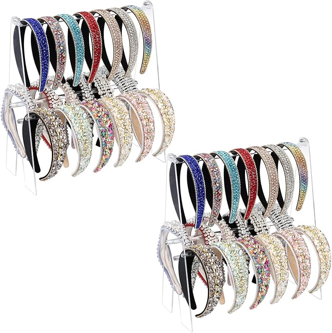 Headband Holder Headband Organizer, Acrylic Headband Holder Organizer, 2-Tier Clear Headband Display Stand, Headband Storage Rack for Girls and Women (Modern-2PCS)