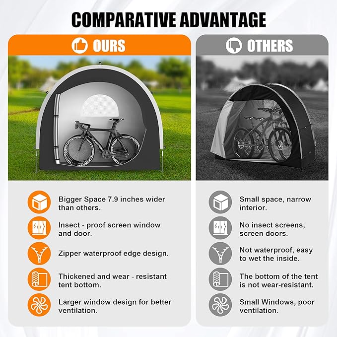 39.4" Larger Storage Shed Tent for Bike Motorcycle ebike eScooter Lawn Mower Outdoor Canopy Shelter Protection with Water Resistant Dustproof Windproof and Sunproof for RV Travel