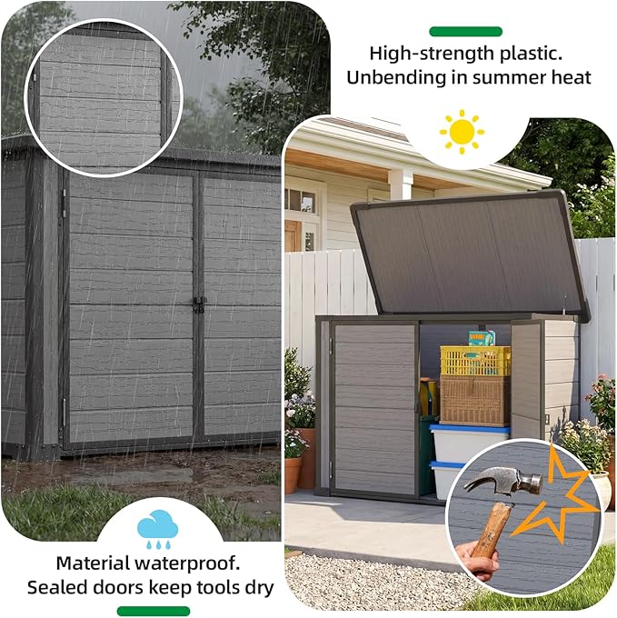 U-MAX Resin Outdoor Storage Cabinet 23 Cu.Ft Box Weatherproof, Plastic Trash Can Storage Shed, Waterproof Horizontal Sheds & Outdoor Storage Clearance with Base for Outside
