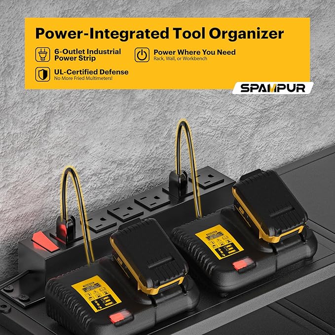 Large Power Tool Organizer Wall Mount, 4-Tier Rack with Charging Station & 8 Drill Holders, Garage Workshop Tool Storage, Gift for Husband/Dad