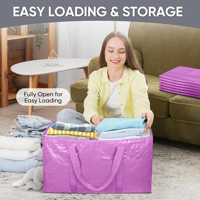 TICONN 4 Pack Extra Large Moving Bags Heavy Duty with Zippers & Carrying Handles, Durable Storage Bags Moving Boxes for Closet Organizers and Storage (4 Pack, Pink)