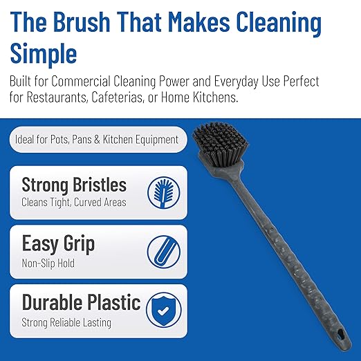 SPARTA 40501EC03 Plastic Large Scrub Brush, Kitchen Brush, Utility Brush With Long Handle For Cleaning, 20 Inches, Black, (Pack of 6)