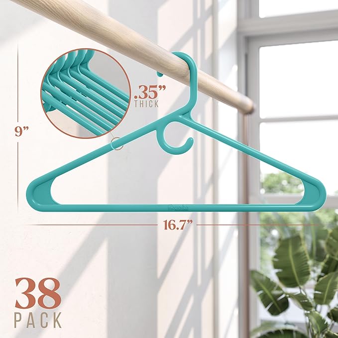 NEATERIZE Ultra Heavy Duty Plastic Clothes Hangers - Aqua - Durable Coat, Suit and Clothes Hanger. Perchas De Ropa (38 Pack - Aqua)