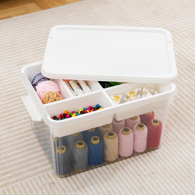 Citylife 32 QT Stackable Toy Storage with Building Baseplate Lid and Removable Tray Tool Box Organizer Storage Bins with Lids for Organizing Bead, Tool, Sewing