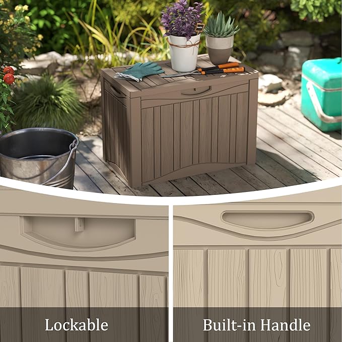 50 Gallon Lockable Resin Outdoor Storage Box, Waterproof & Weather Resistant Deck Box for Patio Cushion, Garden Tools & Pool Accessories, Grey