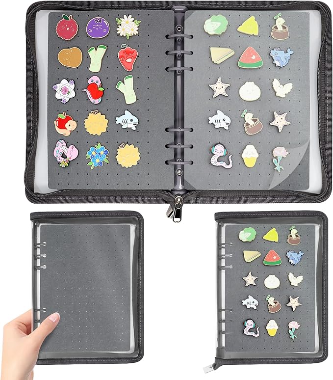 Enamel Pin Display Book Pin Collection Binder Holder Trading Book with 8-Page Display Boards A5 Brooch Pin Storage Organizer Binder Album for Travel Collectors (Dark Grey)