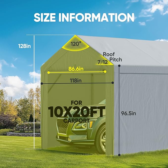 ADVANCE OUTDOOR 10x20 ft Carport Replacement Door with Zippers Tarp, Heavy-Duty Waterproof & UV Protected, Easy Installation with Ball Bungees, Sliver Gray, One Door Only