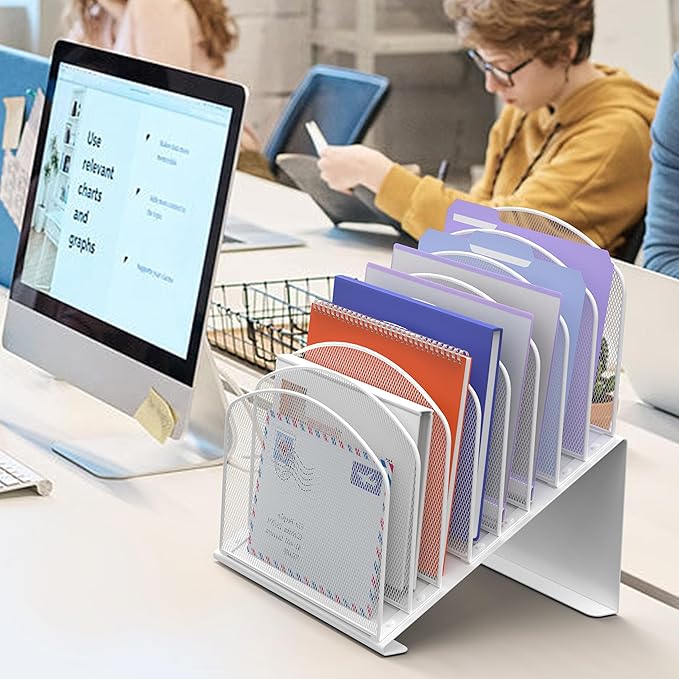 Inclined Desk File Organizer, 8-Section Upright Desk Organizer Standing File Sorter for Office Classroom Desktop Organization