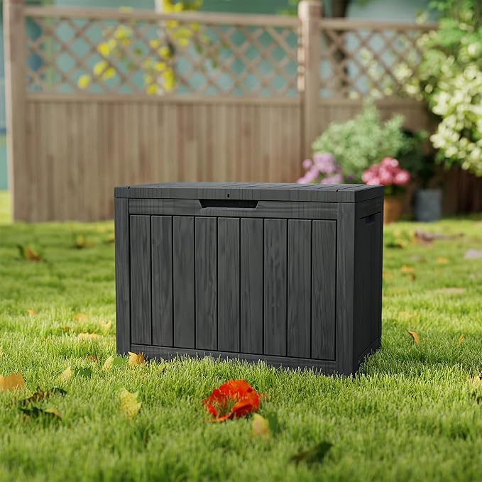 45 Gallon Deck Box Plus,Outdoor Storage Box Lockable,Waterproof for Patio Furniture, Garden Tools, Pool Accessories, Package Delivery Boxes For Outside, Black