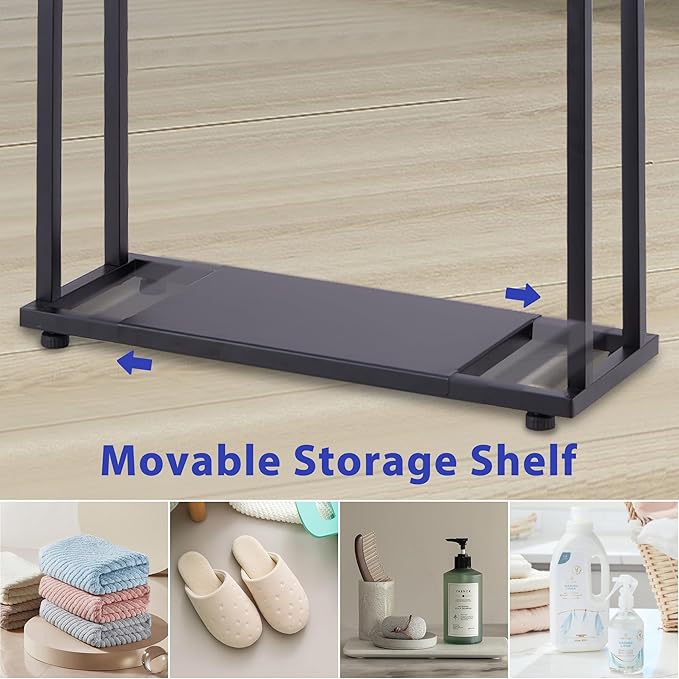 Standing Towel Racks for Bathroom, 39'' Tall 2 Tier Bathroom Towel Stand with Storage Shelves, Modern Standing Pool Drying Rack for Outdoor, Black Blanket Holder, ALHAKIN