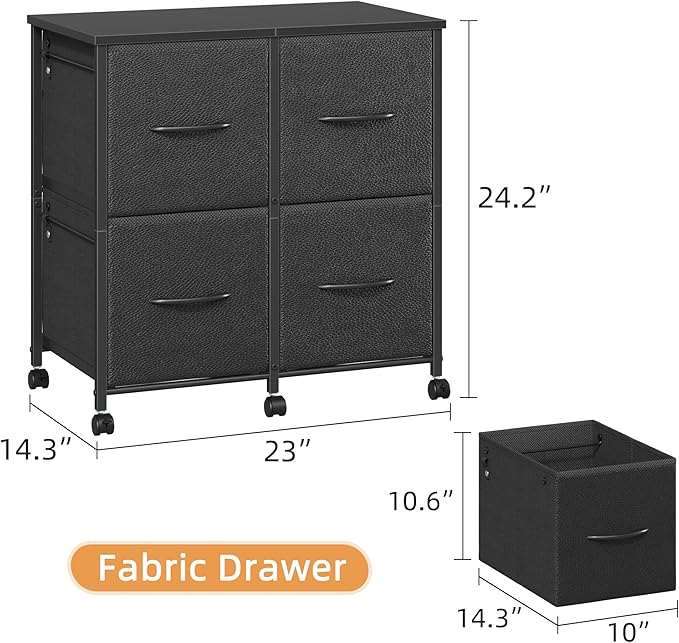 4 Drawer Lateral File Cabinet, Mobile Filing Cabinet for Large Printer, Home Office Functional Small Office Storage Cabinet & Printer Stand, Fits Letter/A4, Black