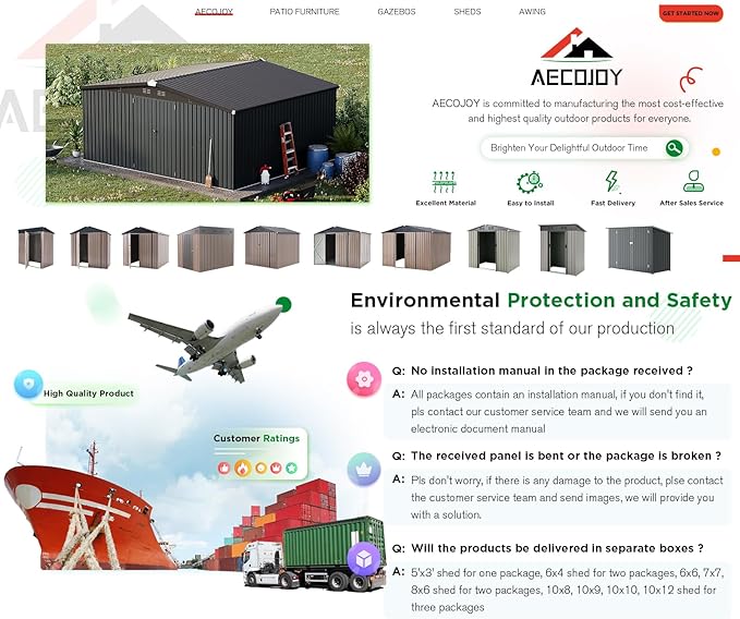 AECOJOY Shed 12' x 14' Storage Shed, Outdoor Metal Storage Sheds & Outdoor Storage 14x12 with Lockable Doors, Large Steel Yard Shed, Utility Tool Storage for Garden, Patio, Outside use in Dark Grey