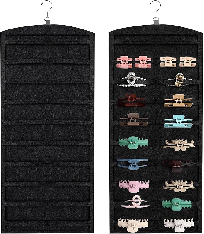 OAOLEER Claw Clip Organizer, Double-Sided Hair Clip Organizer Storage For Girls Women, Hanging Claw Clip Holder Hair Clip Display for Closet, Wall, Door Room Jewelry Shop (Black)