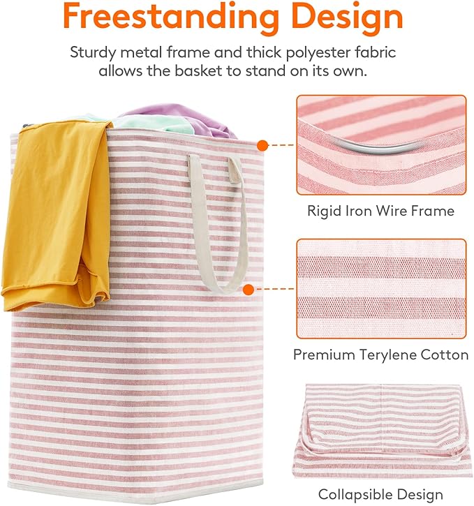 Lifewit 1 Pack Laundry Hamper Large Collapsible Laundry Baskets, Freestanding Waterproof Clothes Hamper with Easy Carry Handles in Laundry Room Bedroom Bathroom College Dorm, Pink, 80L
