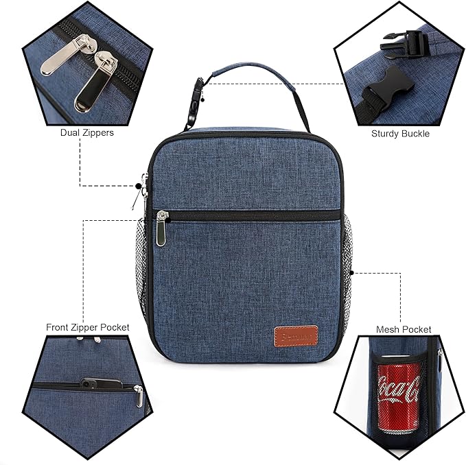 Femuar Lunch Box for Men Women Adults Small Lunch Bag for Office Work Picnic - Reusable Portable Lunchbox, Blue