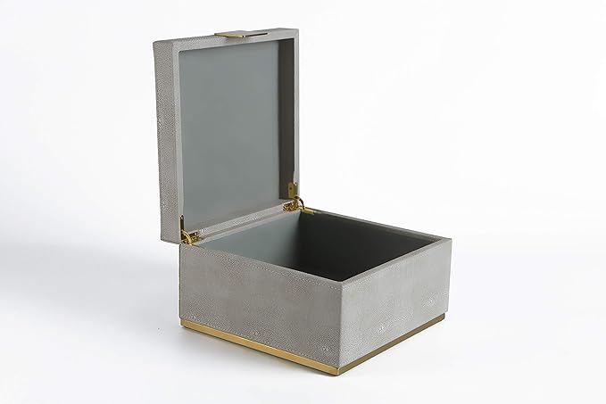WV Ivory Shagreen Square Decorative Organizer for Home Decor - Faux Leather Storage Jewelry Box - Men's Accessories, Women's Cosmetic Shelf Organizer (Ivory, 9.8x9.8 inch)