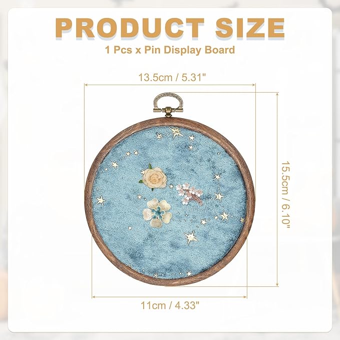 uxcell Round Pin Display Board, Velvet Wall Hanging Brooch Jewelry Display Stand Storage Holder for Enamel Pins Badges Brooches Jewelry, Star & Moon, Porous Blue
