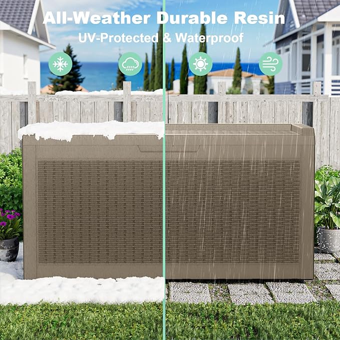 60 GallonOutdoor Storage Box,Resin Deck Boxes Waterproof, IndoorOutdoor Bin for Package Delivery, Patio Cushions, Gardening Tools, Lockable, UV Resistant