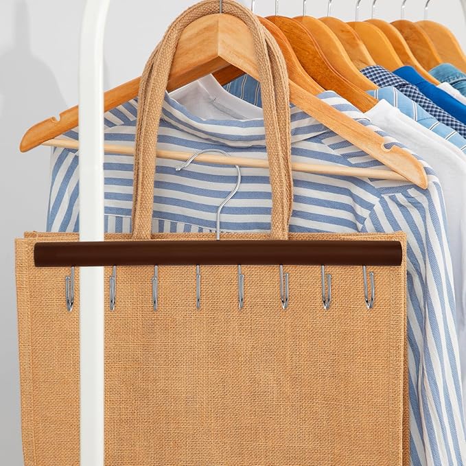 Wooden Tie Rack Hanger with 8 Multifunctional Hooks for Belts Pants Scarves Purse Organizer Space-Saving Closet Accessory Vintage Round Design