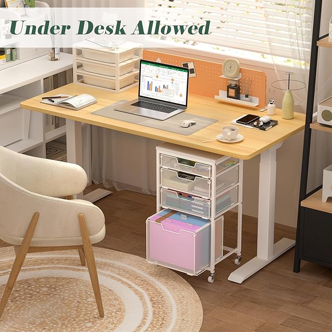 4 Drawer Rolling File Cart with Wheels, Mobile Filing Cabinet for Home Office, Hanging File Organizer, Under Desk Storage, Multifunctional Utility Cart Printer Stand, White
