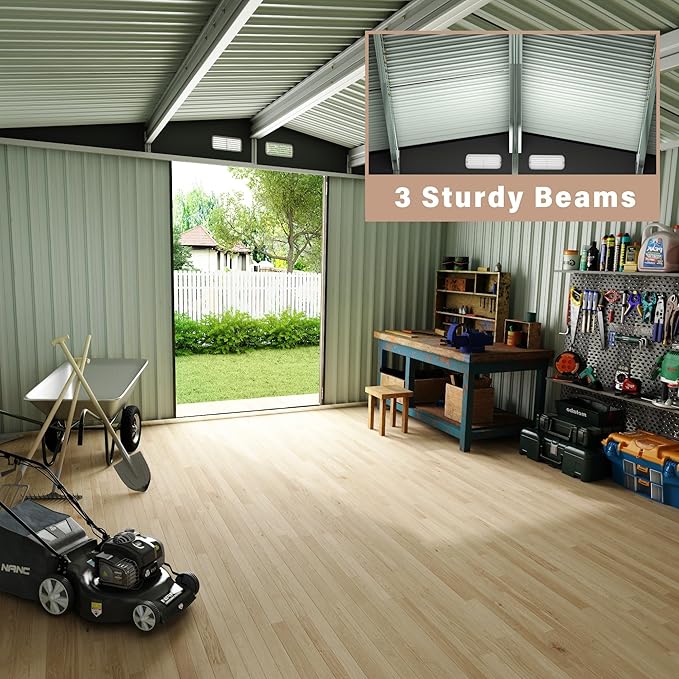 8x10 FT Metal Outdoor Storage Shed with Sloped Roof & Lockable Door, Large Garden Tool Shed for Backyard Patio Lawn, Weatherproof Utility Shed with Air Vents, Dark Brown