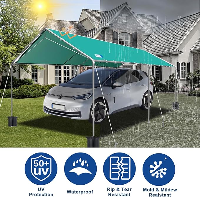 10x20 ft Heavy Duty Car Canopy Galvanized Frame Carport Outdoor Party Tent Boat Shelter with Reinforced Structure, No Sidewall - Green