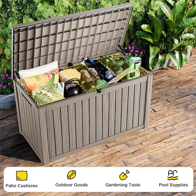 200 Gallon Waterproof Outdoor Storage Box, UV Resistant Resin Deck Box with Hydraulic Rod for Reinforced Stability, Perfect for Patio, Garden, and Pool, Grey
