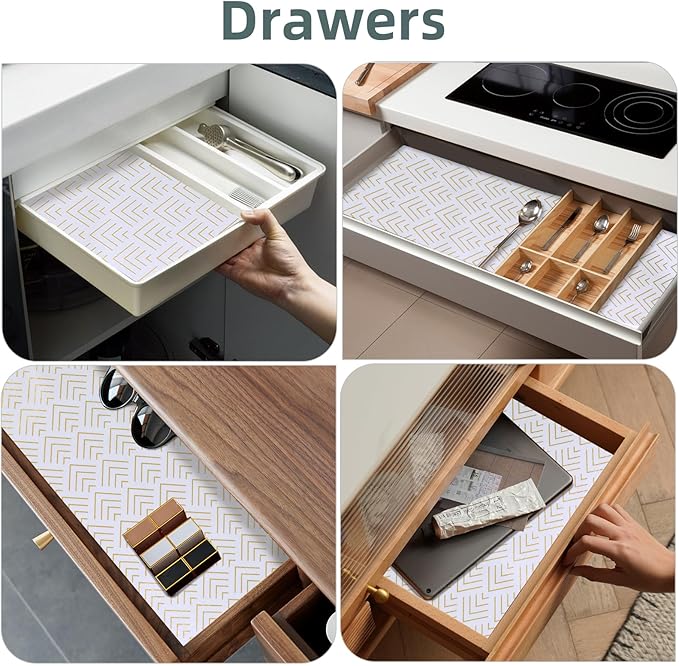 Shelf Liner for Kitchen Cabinets Non Adhesive Drawer Liner Gold Arrow Non-Slip Thickened Shelf Liner Paper Strong Easy to Clean for Tool Box Refrigerator with Knife and Tape Measure 23 inche x 20 feet