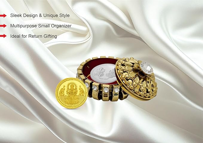 Gold Plated Metal Handmade Sleek Design Unique Style Jewellery Organizer Small Storage Box 2.15 X 1.5 IN Handicraft Wedding Gift and Ideal For Return Gifting (Pack Of 2)