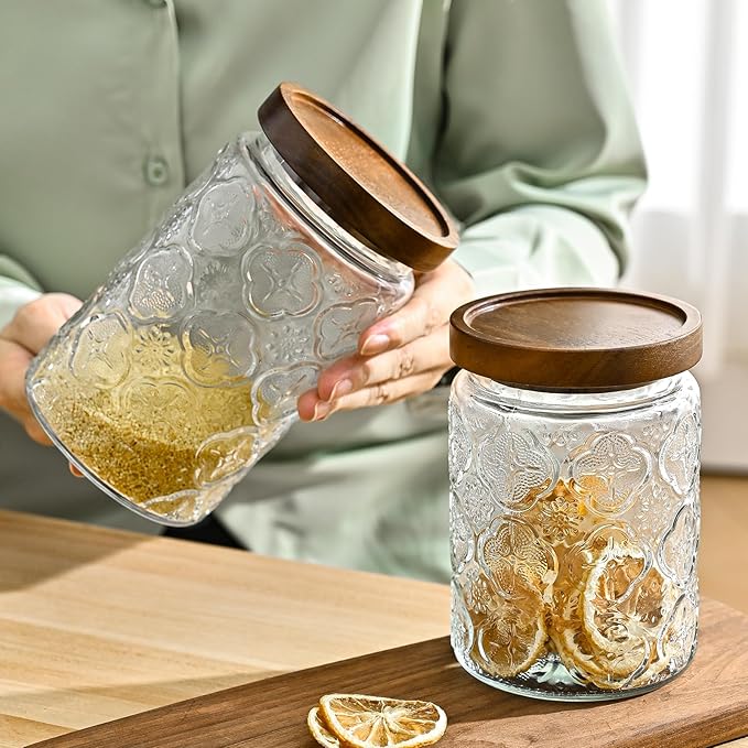3-Pack 24oz Glass Jar With Airtight Lid,Kitchen Canisters For Countertop,Coffee Sugar Container Set,Pantry Glass Storage Containers For Flour,Candy,Loose Tea,Snack, mason jars