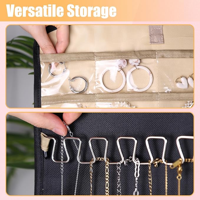 HAKACC Jewelry Organizers and Storage with Hanger Metal Hooks Double-Sided Necklace Hold Organizer, Over the Door Jewelry Storage