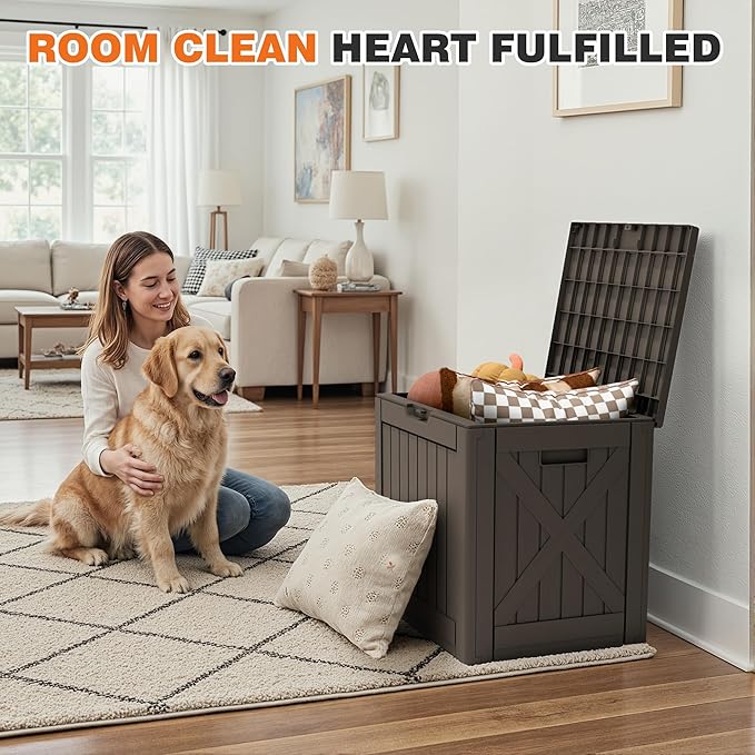 42 Gallon Outdoor Storage Box, Lockable Resin Deck Box for Patio, Yard, and Poolside, Waterproof & Sunproof Organizer for Furniture, Tools, Pool Supplies, Brown