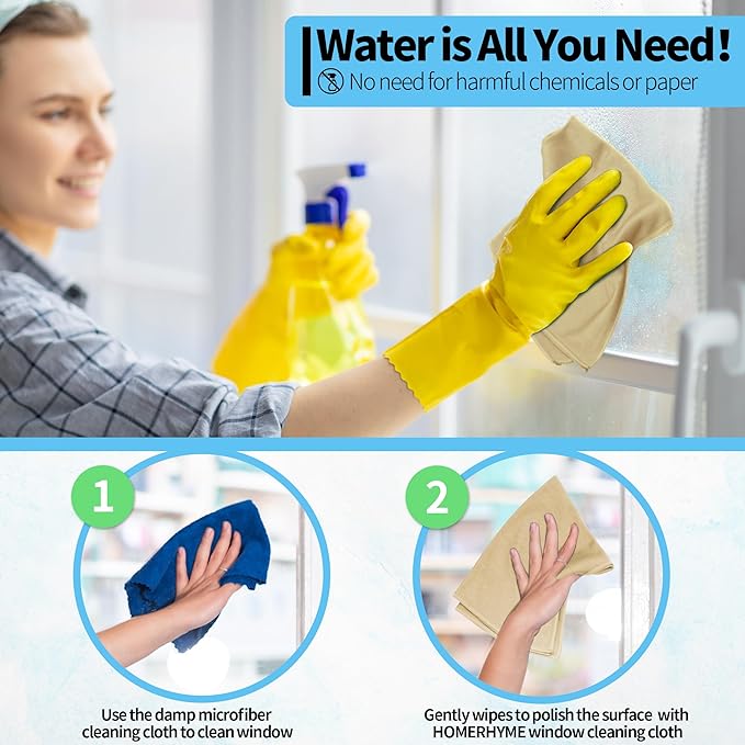 HOMERHYME Microfiber Cleaning Cloth, 12 Pack Window Glasses Cleaning Cloth, Reusable Lint-Free Streak Free Polishing Cloth Wipes for Stainless Steel, Eyeglass, Mirror, Screen & Lense,12"*12" Beige