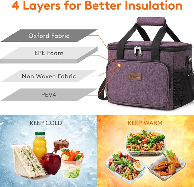 Lifewit Large Lunch Bag Insulated Lunch Box Soft Cooler Cooling Tote for Adult Men Women, Purple 24-Can (15L)