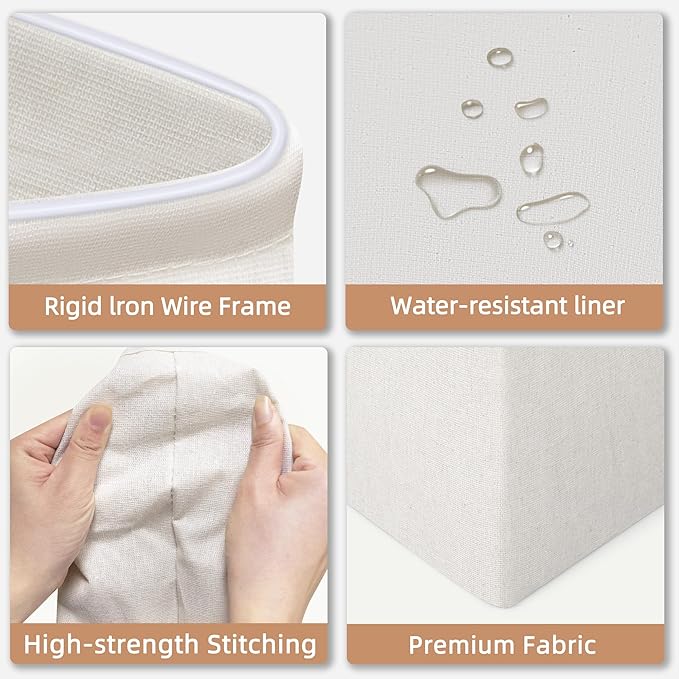STORAGE MANIAC 3-Pack Large Laundry Hamper, 80L (21.1 Gal) Collapsible Laundry Basket with Bamboo Handles, Freestanding Waterproof Clothes Hamper for Laundry Room, Bedroom, Dorm, Towels, Toys, Beige