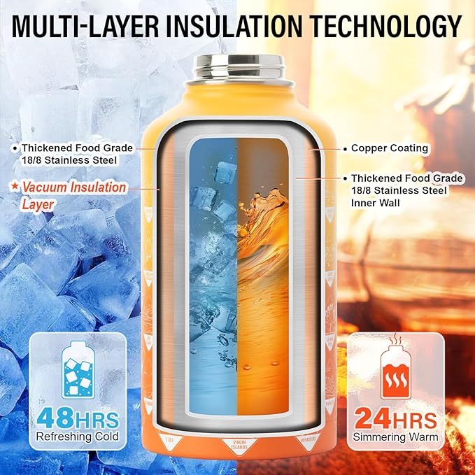 National Parks Water Bottle – 64 oz Insulated Stainless Steel Bottle with 63 Hand-Drawn Park Stickers, Carrier Bag, Strap & Gift Box – BPA-Free – Ideal for Hiking, Camping & Travel