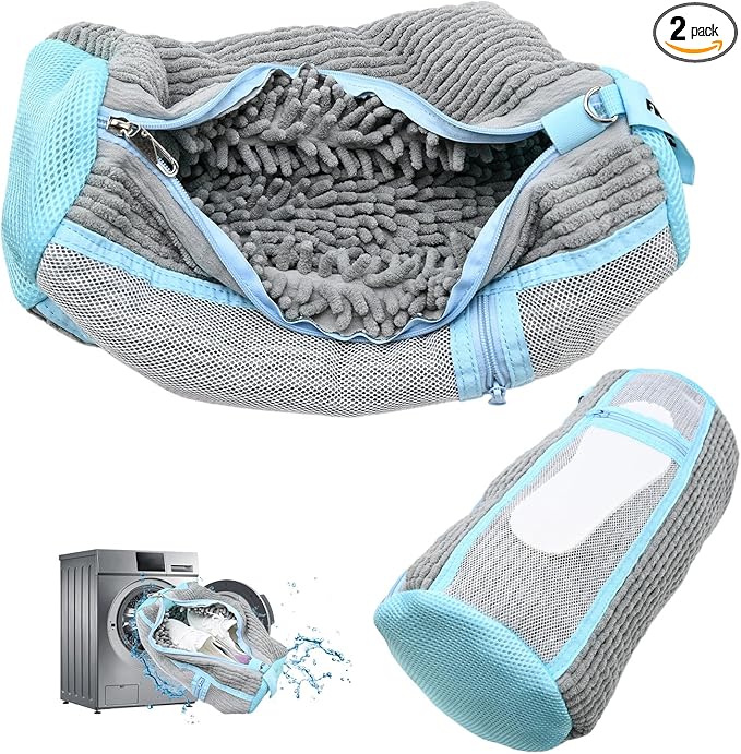 Shoe Washing Machine Bag,2 Pcs Shoe Washing Bag for Dryer & Washer, Reusable Laundry Shoe Bag for All Shoes Sizes, Independent Insole Compartment With Side Mesh (Grey)