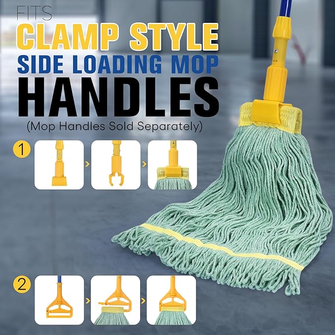 Matthew Cleaning Heavy Duty Mop Head Replacement, 5 Inch Wide Headband, Color Coded Looped End Cotton String Wet Mops for Floor Cleaning, Large Size 24 oz, 12 Pack