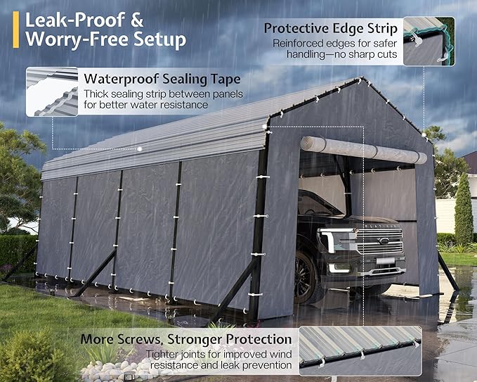 Jocisland 12x20x10.5 FT Heavy Duty Metal Carport, All-Weather Car Canopy with Waterproof Removable Sidewalls, Galvanized Steel Roof & Reinforced Base, Car Shelter for Cars, Boats, Trucks